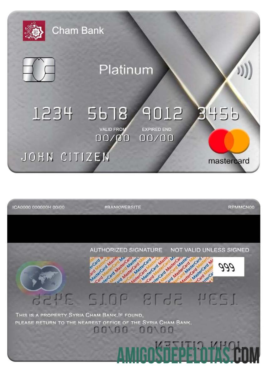 Síria Cham Bank Mastercard Platinum amostra